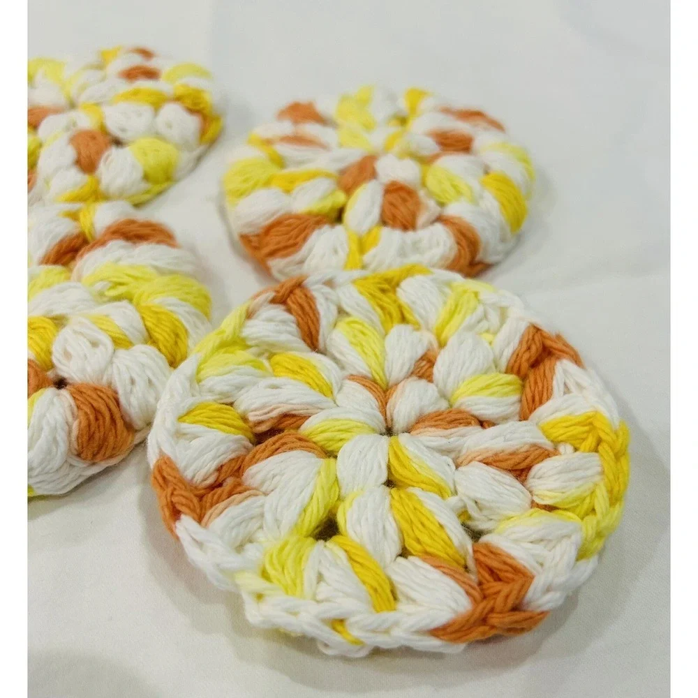 crochet handmade‎ spa scrubby pads face Scrub poufs reusable creamsicle set of 4